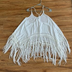 Women’s Size M White Long Fringe Tank Top